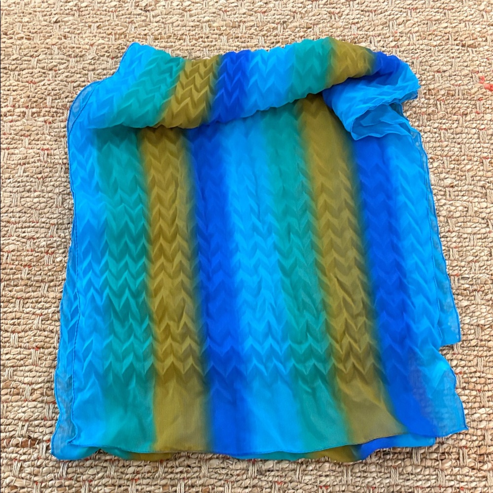 Vibrant Blue and Green Striped Scarf